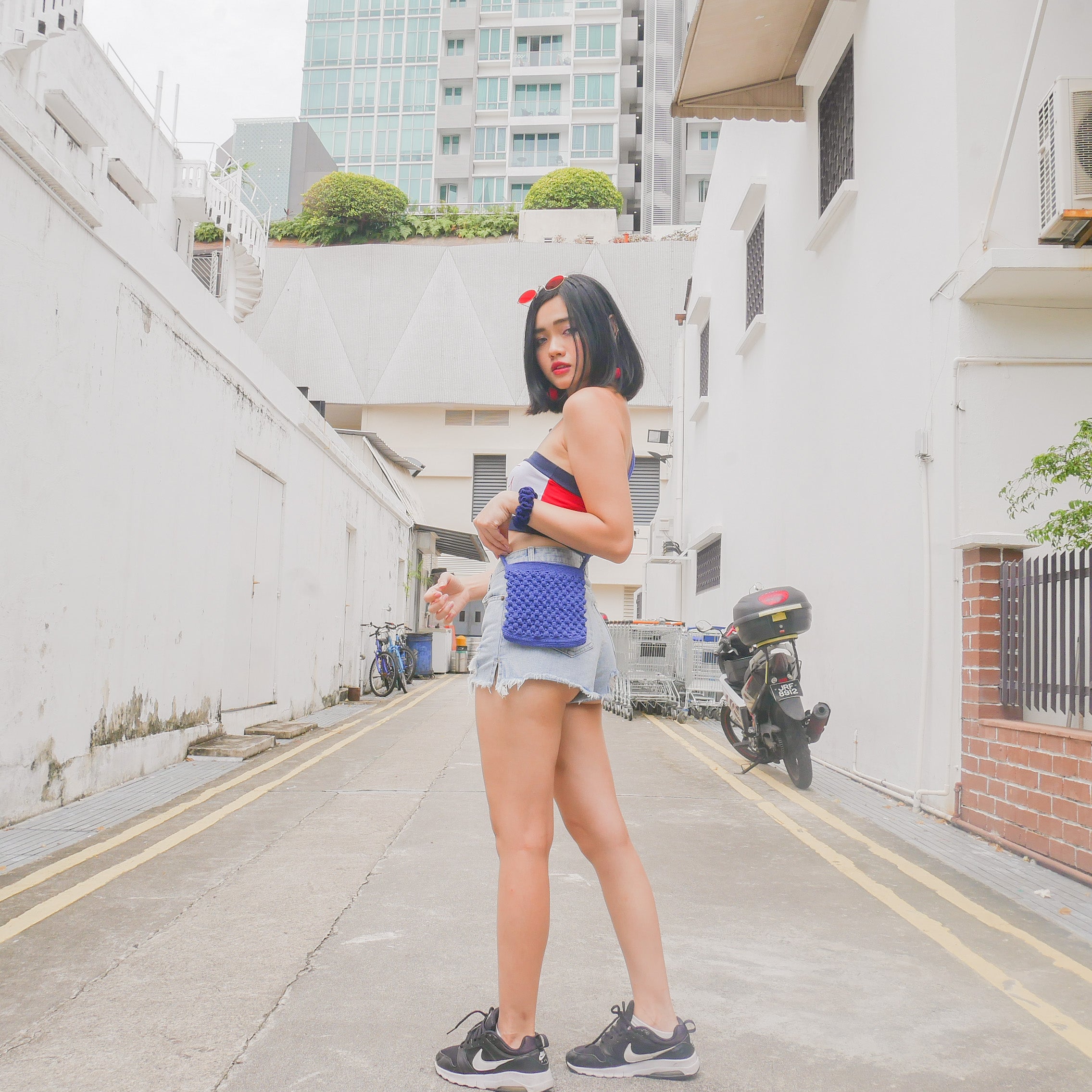 Bleu PomPom Sling Bag