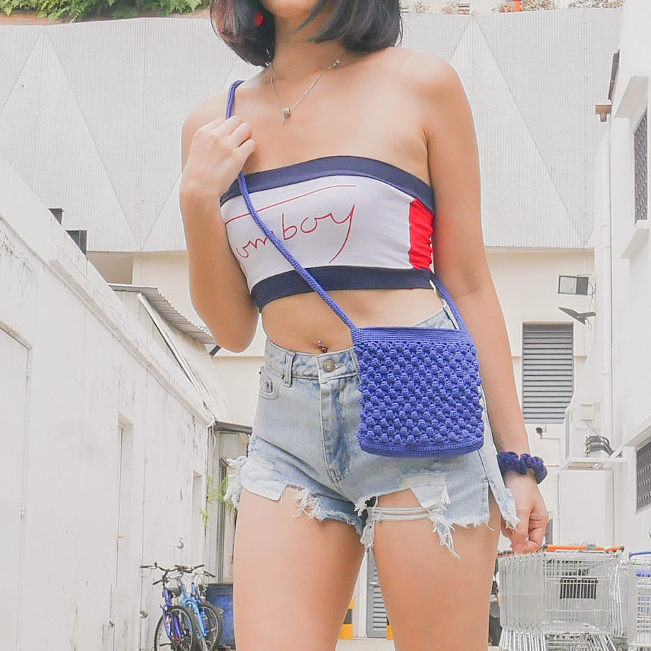 Bleu PomPom Sling Bag