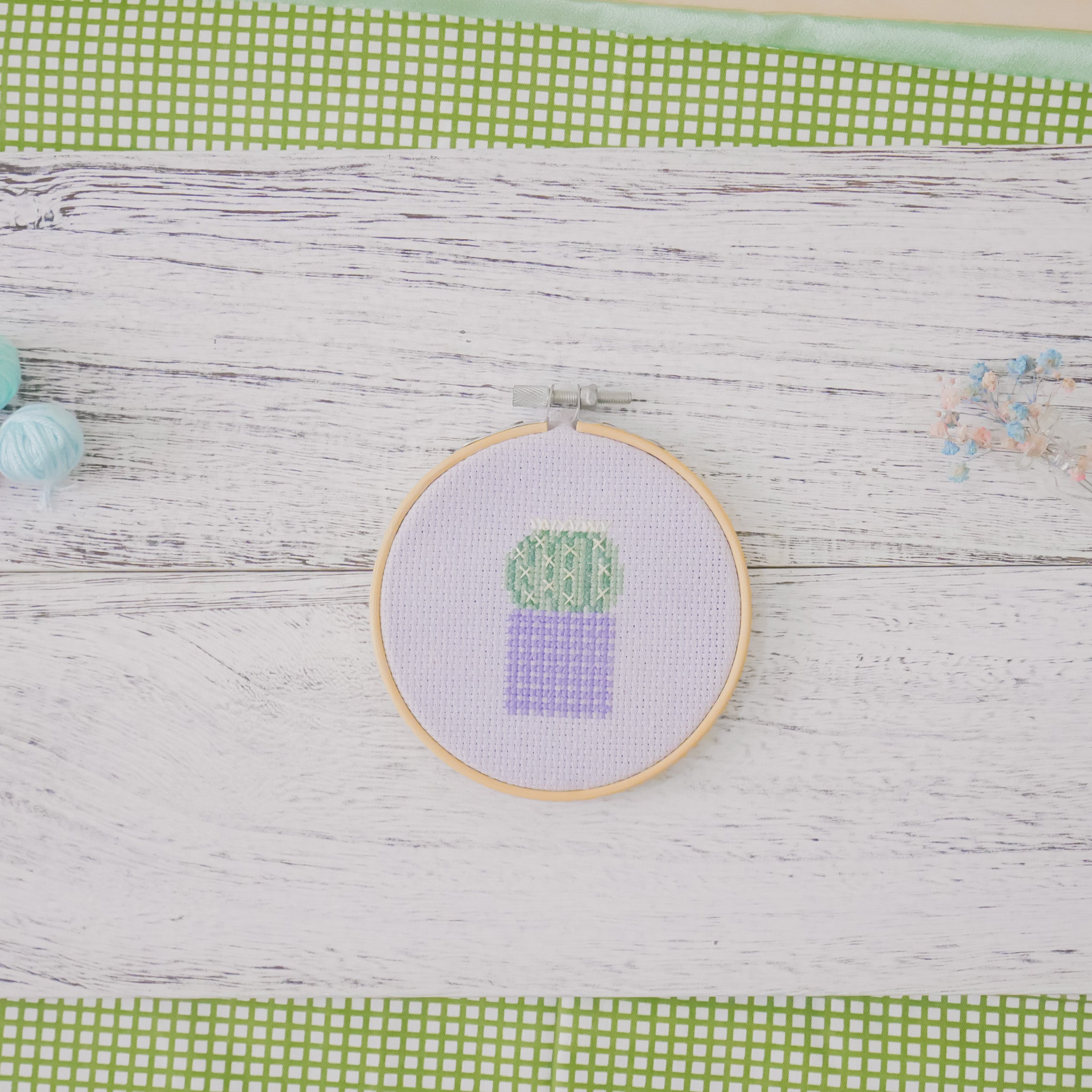 Golden Barrel Cactus (Purple) - Cross Stitch Kit