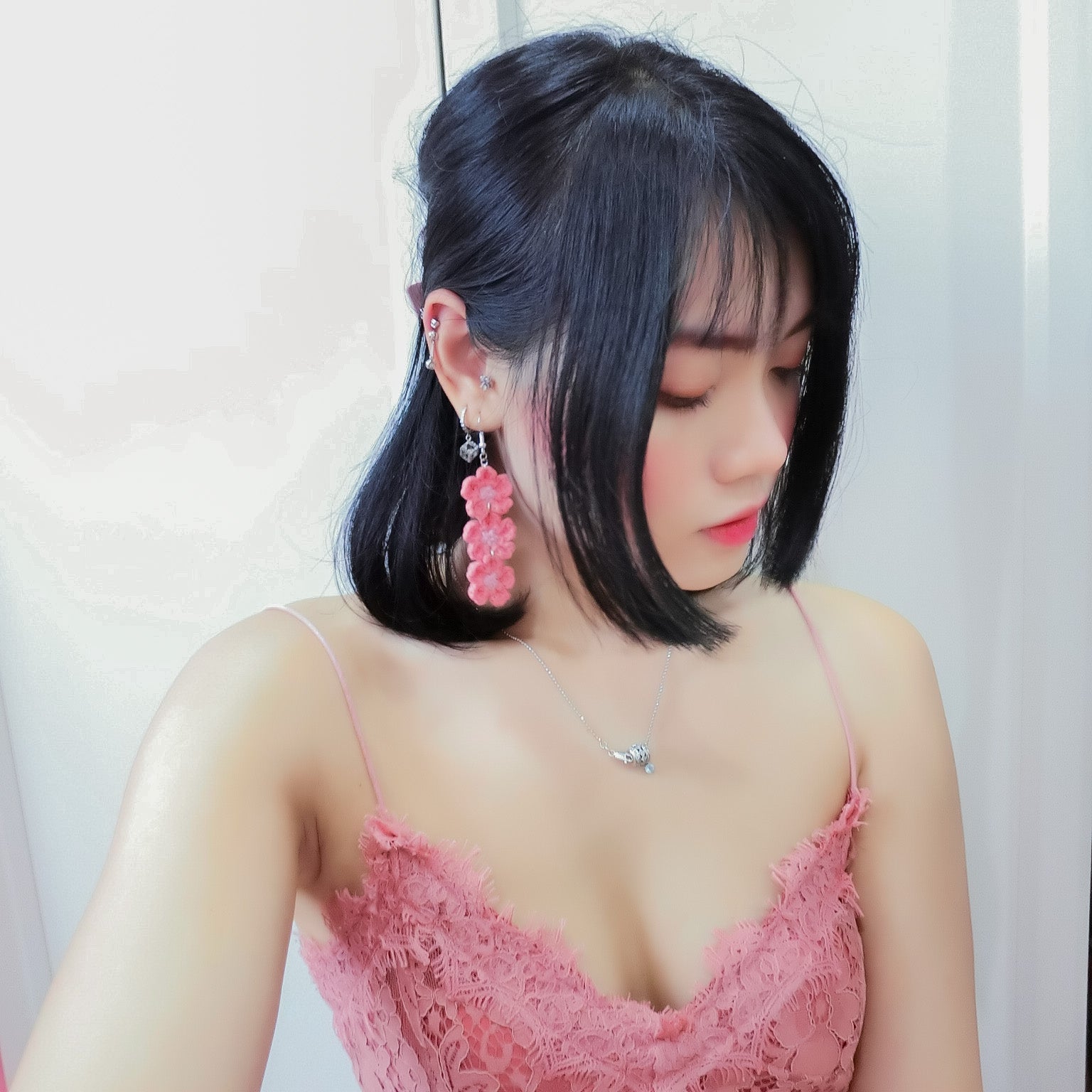 Sakura Earring - Salmon Red