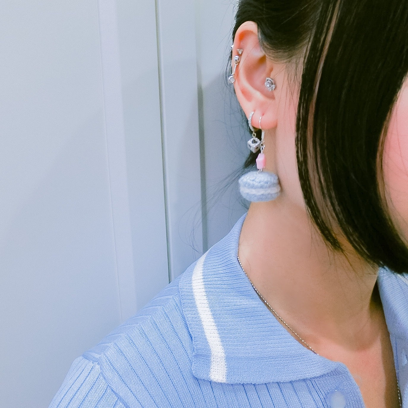 Jeweled Macaron Earring - Blue